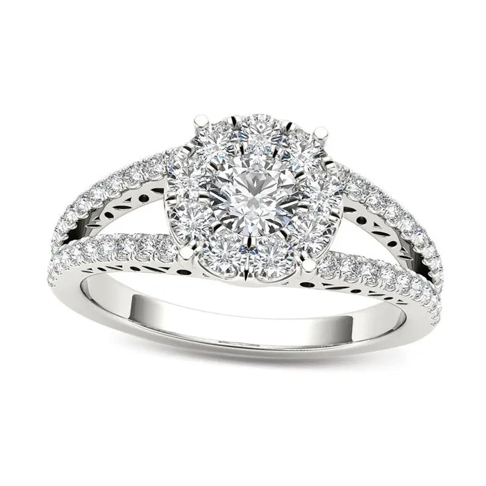 10 CT TW Natural Diamond Frame Split Shank Engagement Ring in Solid 14K White Gold Goldia Rings 10 CT TW Natural Diamond Frame Split Shank Engagement Ring in Solid 14K White Gold Goldia Rings