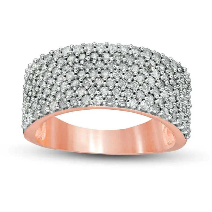 10 CT TW Natural Diamond MultiRow Band in Solid 10K Rose Gold Goldia Rings 10 CT TW Natural Diamond MultiRow Band in Solid 10K Rose Gold Goldia Rings