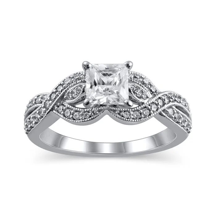 10 CT TW PrincessCut Natural Diamond Twist Shank Antique VintageStyle Engagement Ring in Solid 14K White Gold Goldia Rings 10 CT TW PrincessCut Natural Diamond Twist Shank Antique VintageStyle Engagement Ring in Solid 14K White Gold Goldia Rings