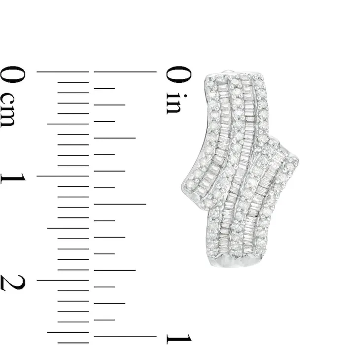 125 CT TW Baguette and Round Diamond MultiRow Bypass Hoop Earrings in 10K White Gold Goldia Earrings 125 CT TW Baguette and Round Diamond MultiRow Bypass Hoop Earrings in 10K White Gold Goldia Earrings