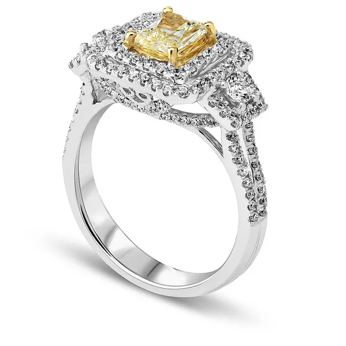 125 CT TW RadiantCut Fancy Yellow and White Natural Diamond Double Frame Engagement Ring in Solid 18K White Gold SI2 Goldia Rings 125 CT TW RadiantCut Fancy Yellow and White Natural Diamond Double Frame Engagement Ring in Solid 18K White Gold SI2 Goldia Rings