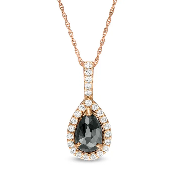 138 CT TW Enhanced Black and White PearShaped Natural Diamond Frame Drop Pendant in 14K Rose Gold Goldia Earrings