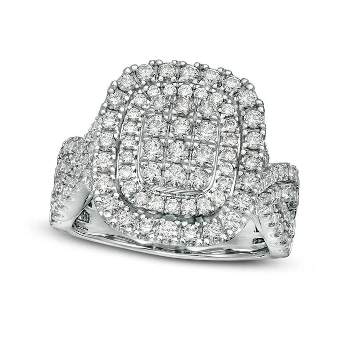 15 CT TW Composite Natural Diamond Double Elongated Cushion Frame Crossover Engagement Ring in Solid 10K White Gold Goldia Rings 15 CT TW Composite Natural Diamond Double Elongated Cushion Frame Crossover Engagement Ring in Solid 10K White Gold Goldia Rings
