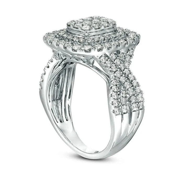 15 CT TW Composite Natural Diamond Double Elongated Cushion Frame Crossover Engagement Ring in Solid 10K White Gold Goldia Rings 15 CT TW Composite Natural Diamond Double Elongated Cushion Frame Crossover Engagement Ring in Solid 10K White Gold Goldia Rings