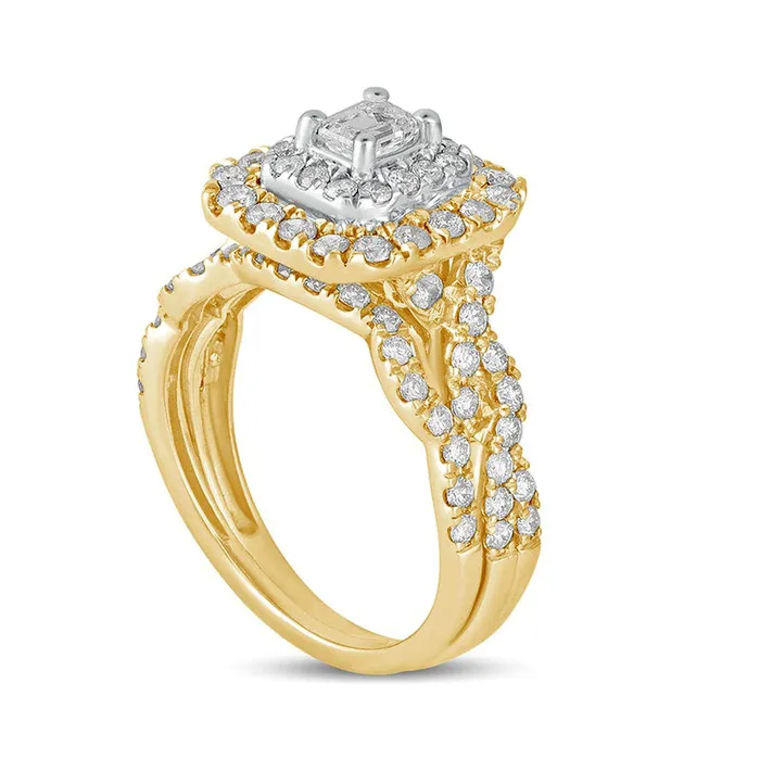 15 CT TW EmeraldCut Natural Diamond Double Frame MultiRow Bridal Engagement Ring Set in Solid 10K Yellow Gold Goldia Rings 15 CT TW EmeraldCut Natural Diamond Double Frame MultiRow Bridal Engagement Ring Set in Solid 10K Yellow Gold Goldia Rings