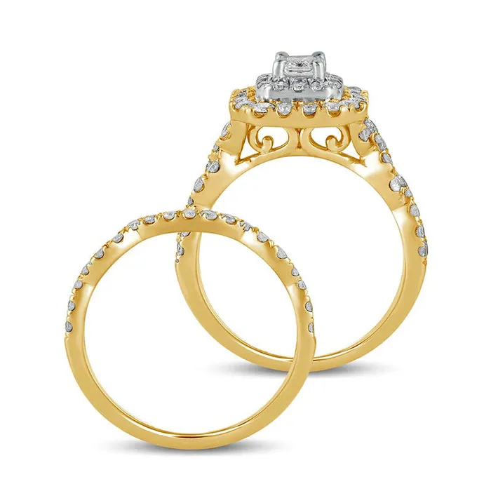 15 CT TW EmeraldCut Natural Diamond Double Frame MultiRow Bridal Engagement Ring Set in Solid 10K Yellow Gold Goldia Rings 15 CT TW EmeraldCut Natural Diamond Double Frame MultiRow Bridal Engagement Ring Set in Solid 10K Yellow Gold Goldia Rings