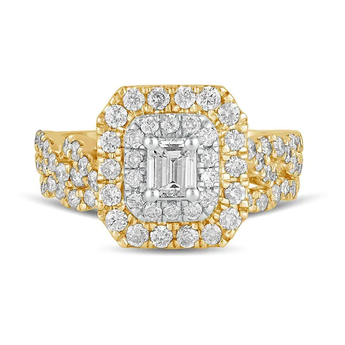 15 CT TW EmeraldCut Natural Diamond Double Frame MultiRow Bridal Engagement Ring Set in Solid 10K Yellow Gold Goldia Rings 15 CT TW EmeraldCut Natural Diamond Double Frame MultiRow Bridal Engagement Ring Set in Solid 10K Yellow Gold Goldia Rings