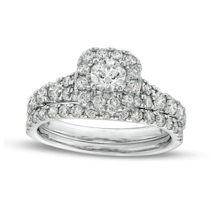 15 CT TW Natural Diamond CushionShaped Frame Split Shank Bridal Engagement Ring Set in Solid 10K White Gold Goldia Rings 15 CT TW Natural Diamond CushionShaped Frame Split Shank Bridal Engagement Ring Set in Solid 10K White Gold Goldia Rings