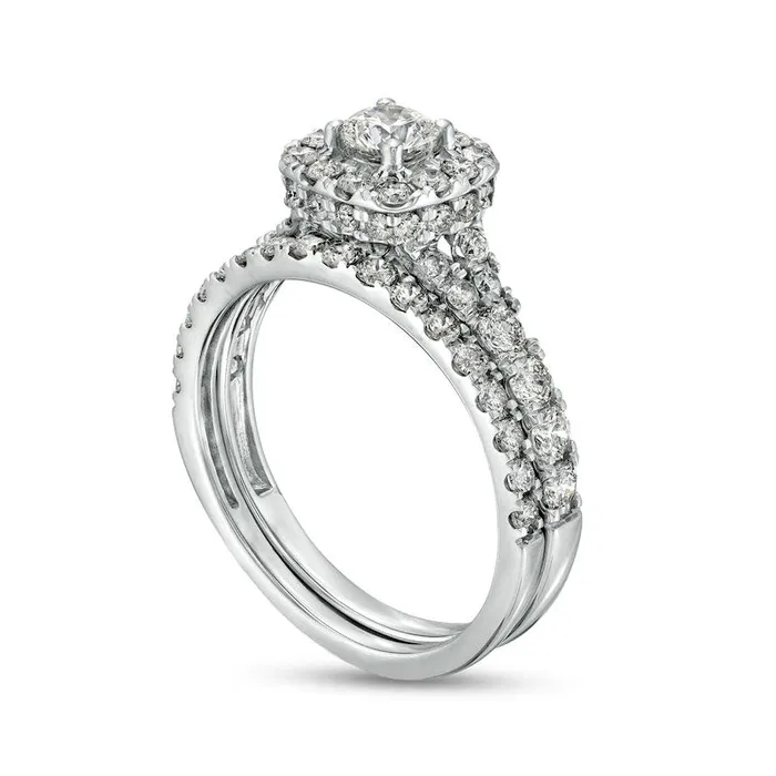 15 CT TW Natural Diamond CushionShaped Frame Split Shank Bridal Engagement Ring Set in Solid 10K White Gold Goldia Rings 15 CT TW Natural Diamond CushionShaped Frame Split Shank Bridal Engagement Ring Set in Solid 10K White Gold Goldia Rings