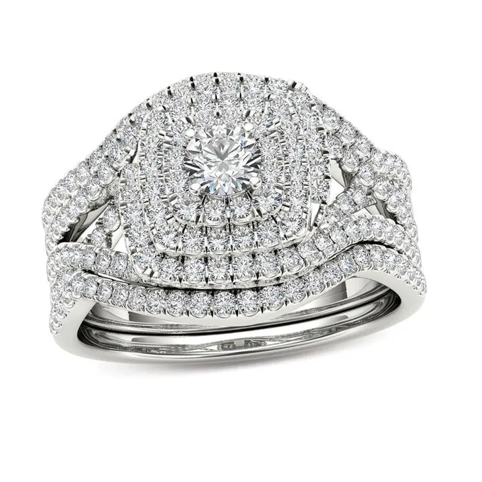 1 CT TW Diamond Cushion Frame Split Shank Three Piece Bridal Engagement Ring Set in 14K White Gold Goldiacom Rings 1 CT TW Diamond Cushion Frame Split Shank Three Piece Bridal Engagement Ring Set in 14K White Gold Goldiacom Rings