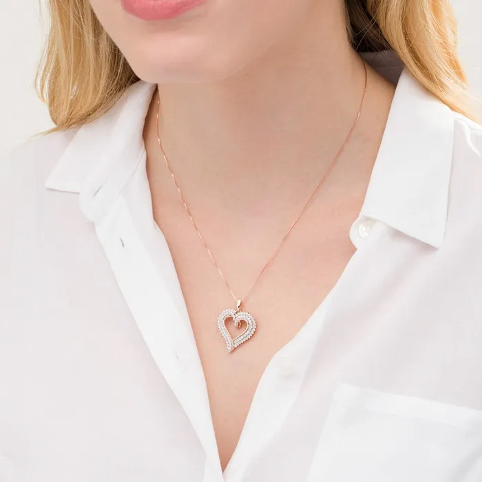 1 CT TW Natural Diamond Double Row Heart Pendant in 10K Rose Gold Goldia Necklaces 1 CT TW Natural Diamond Double Row Heart Pendant in 10K Rose Gold Goldia Necklaces