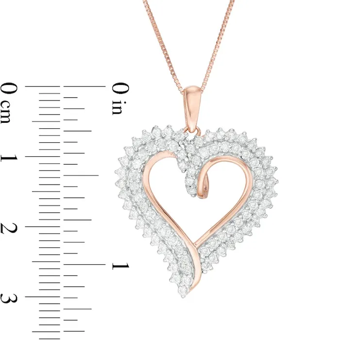 1 CT TW Natural Diamond Double Row Heart Pendant in 10K Rose Gold Goldia Necklaces 1 CT TW Natural Diamond Double Row Heart Pendant in 10K Rose Gold Goldia Necklaces