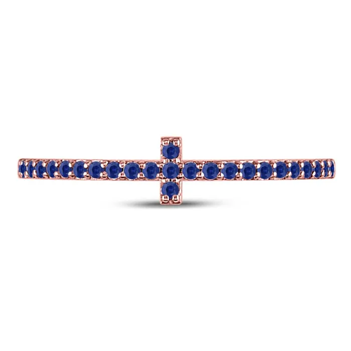 10k Rose Gold Round Blue Sapphire Cross Stackable Band Ring 16 Cttw gndatlanta Rings 10k Rose Gold Round Blue Sapphire Cross Stackable Band Ring 16 Cttw gndatlanta Rings