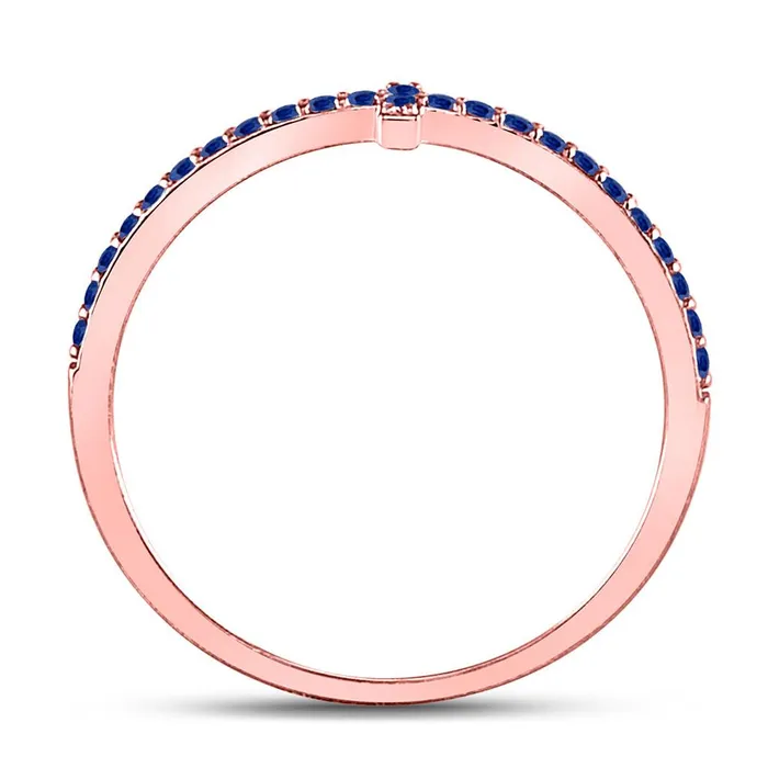 10k Rose Gold Round Blue Sapphire Cross Stackable Band Ring 16 Cttw gndatlanta Rings
