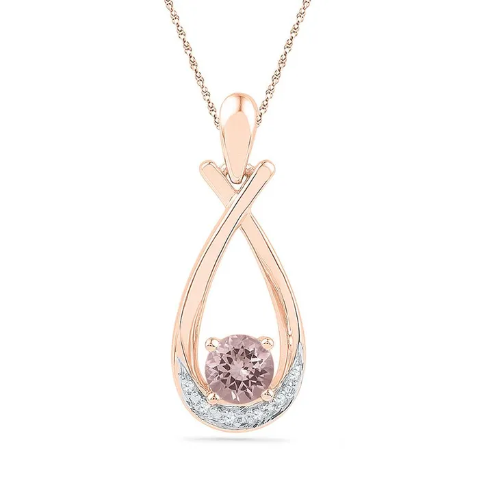 10k Rose Gold Round Created Morganite Diamond Teardrop Pendant 38 Cttw gndatlanta Necklaces 10k Rose Gold Round Created Morganite Diamond Teardrop Pendant 38 Cttw gndatlanta Necklaces