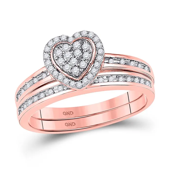 10k Rose Gold Round Diamond Heart Bridal Wedding Ring Set 14 Cttw gndatlanta Rings 10k Rose Gold Round Diamond Heart Bridal Wedding Ring Set 14 Cttw gndatlanta Rings