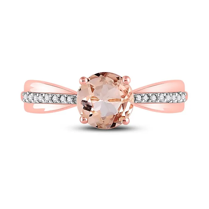 10k Rose Gold Round Morganite Diamond Solitaire Ring 78 Cttw gndatlanta Rings