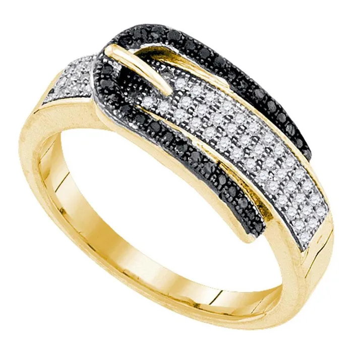 10k Yellow Gold Black Diamond Belt Buckle Band Ring 14 Cttw gndatlanta Rings 10k Yellow Gold Black Diamond Belt Buckle Band Ring 14 Cttw gndatlanta Rings
