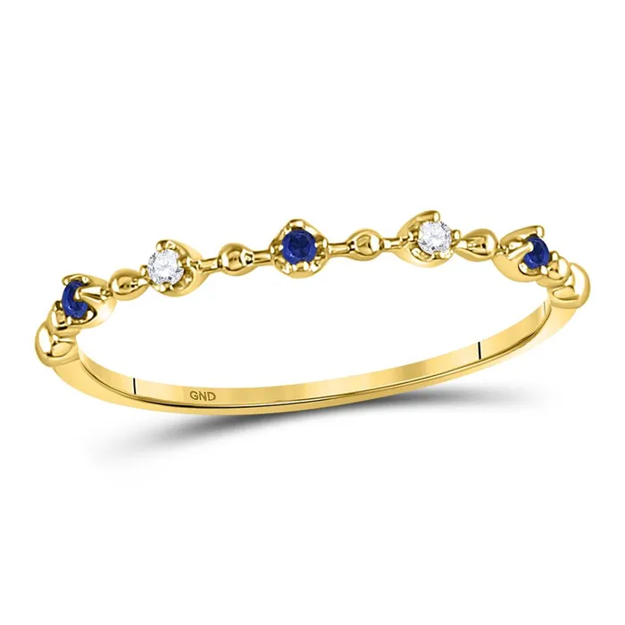 10k Yellow Gold Round Blue Sapphire Diamond Beaded Stackable Band Ring 120 Cttw gndatlanta Rings 10k Yellow Gold Round Blue Sapphire Diamond Beaded Stackable Band Ring 120 Cttw gndatlanta Rings