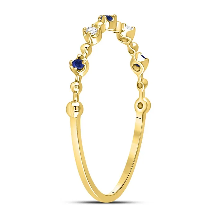 10k Yellow Gold Round Blue Sapphire Diamond Beaded Stackable Band Ring 120 Cttw gndatlanta Rings