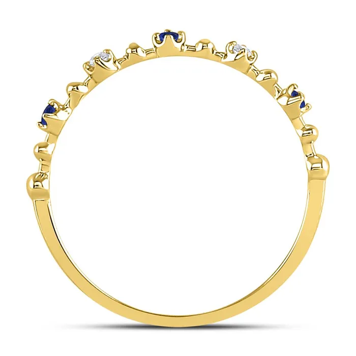 10k Yellow Gold Round Blue Sapphire Diamond Beaded Stackable Band Ring 120 Cttw gndatlanta Rings
