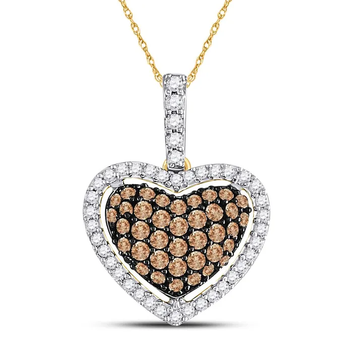 10k Yellow Gold Round Brown Diamond Heart Pendant 12 Cttw gndatlanta Necklaces 10k Yellow Gold Round Brown Diamond Heart Pendant 12 Cttw gndatlanta Necklaces
