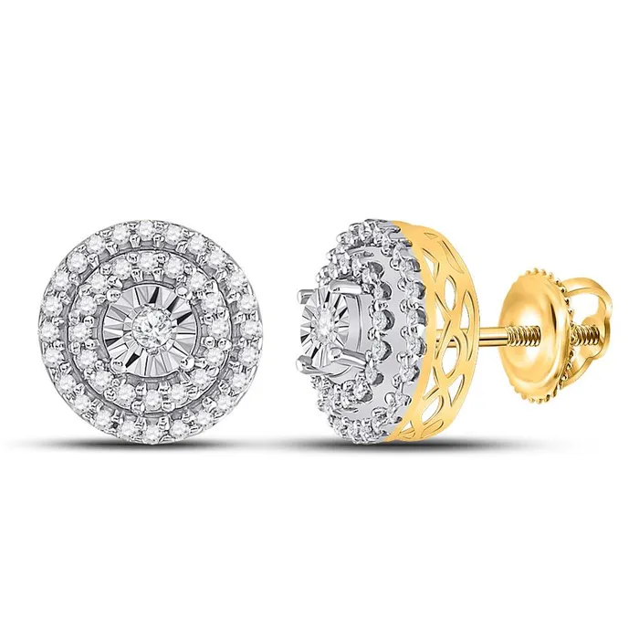 10k Yellow Gold Round Diamond Circle Cluster Earrings 14 Cttw gndatlanta Earrings