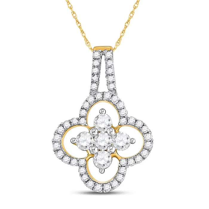 10k Yellow Gold Round Diamond Clover Fashion Pendant 12 Cttw gndatlanta Necklaces 10k Yellow Gold Round Diamond Clover Fashion Pendant 12 Cttw gndatlanta Necklaces