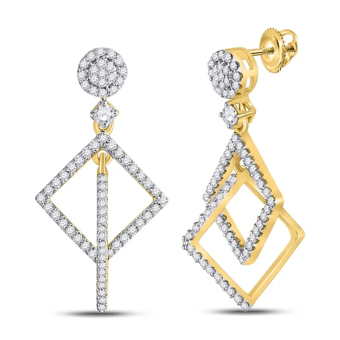 10k Yellow Gold Round Diamond Diagonal Square Dangle Earrings 38 Cttw gndatlanta Earrings 10k Yellow Gold Round Diamond Diagonal Square Dangle Earrings 38 Cttw gndatlanta Earrings