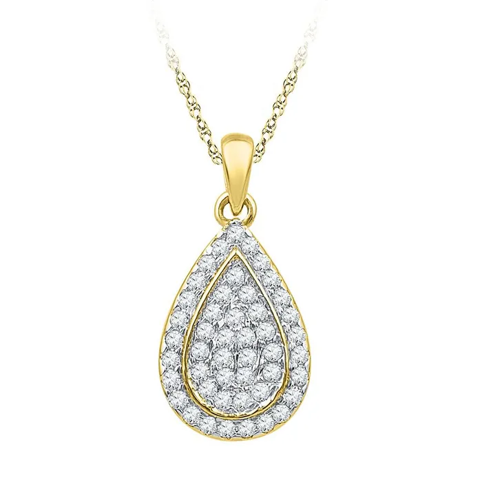 10k Yellow Gold Round Diamond Teardrop Cluster Pendant 14 Cttw gndatlanta Necklaces 10k Yellow Gold Round Diamond Teardrop Cluster Pendant 14 Cttw gndatlanta Necklaces