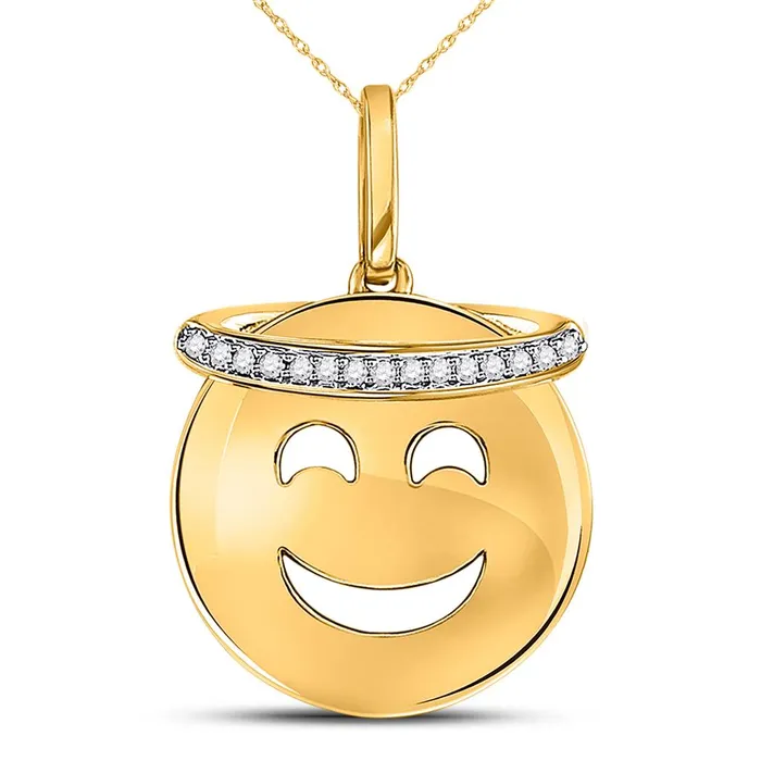 10kt Yellow Gold Round Diamond Smiley Face Halo Emoji Pendant 120 Cttw gndatlanta Necklaces 10kt Yellow Gold Round Diamond Smiley Face Halo Emoji Pendant 120 Cttw gndatlanta Necklaces