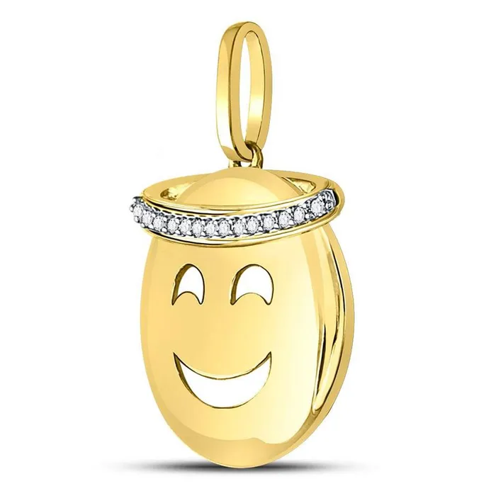 10kt Yellow Gold Round Diamond Smiley Face Halo Emoji Pendant 120 Cttw gndatlanta Necklaces