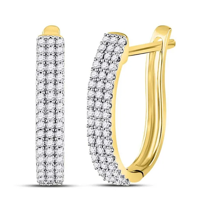 10kt Yellow Gold Round Diamond Triple Row Hoop Earrings 14 Cttw gndatlanta Earrings