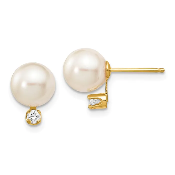 14k 7 8mm White Round Saltwater Akoya Cultured Pearl Diamond Post Earrings goldiaca Earrings 14k 7 8mm White Round Saltwater Akoya Cultured Pearl Diamond Post Earrings goldiaca Earrings