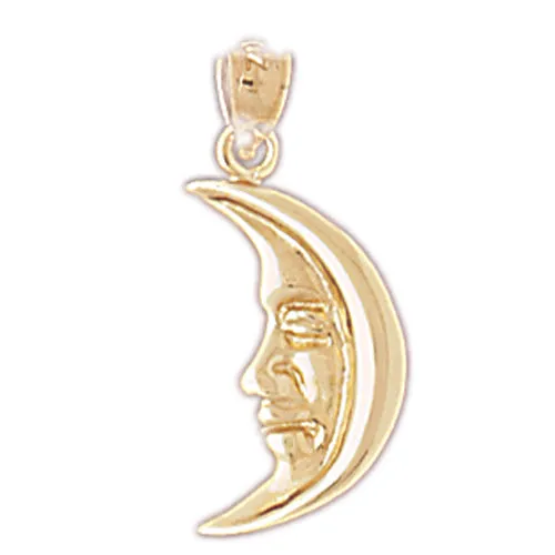 14K Gold Crescent Moon Face Charm Goldia Charm Necklaces