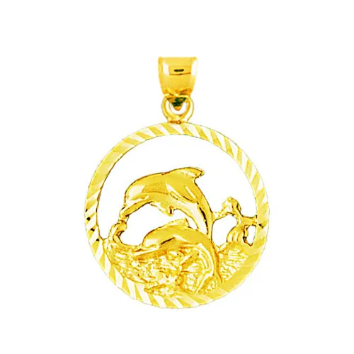 14K Gold Dolphins Encircled Pendant Medallion Goldia PreStyled Sets