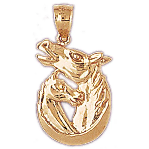 14K Gold Double Horse heads Charm Goldia Charm Necklaces
