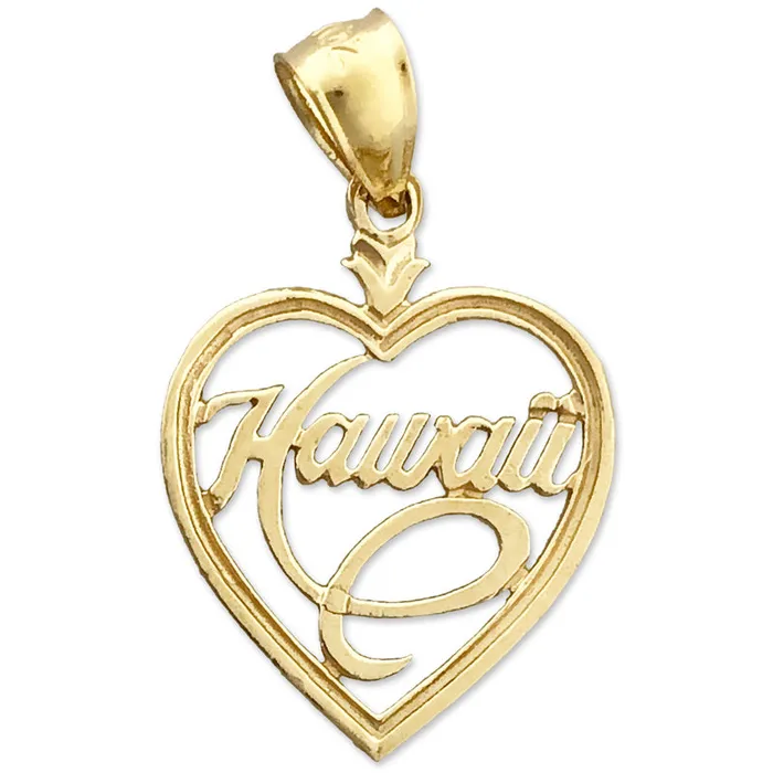 14K Gold Hawaii in Heart Charm Goldia Charm Necklaces