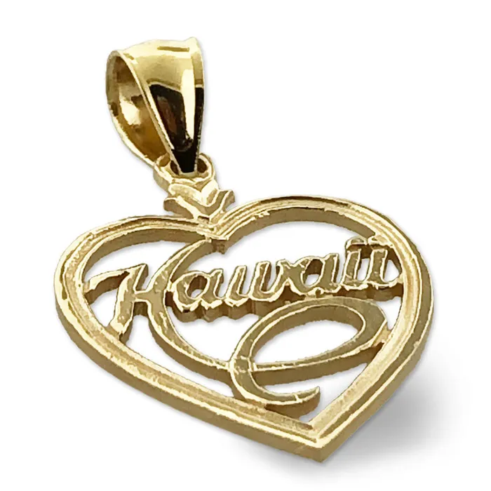 14K Gold Hawaii in Heart Charm Goldia Charm Necklaces