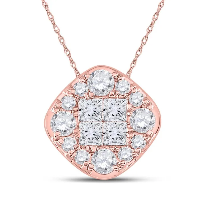 14k Rose Gold Princess Diamond Halo Fashion Pendant 12 Cttw gndatlanta Necklaces 14k Rose Gold Princess Diamond Halo Fashion Pendant 12 Cttw gndatlanta Necklaces
