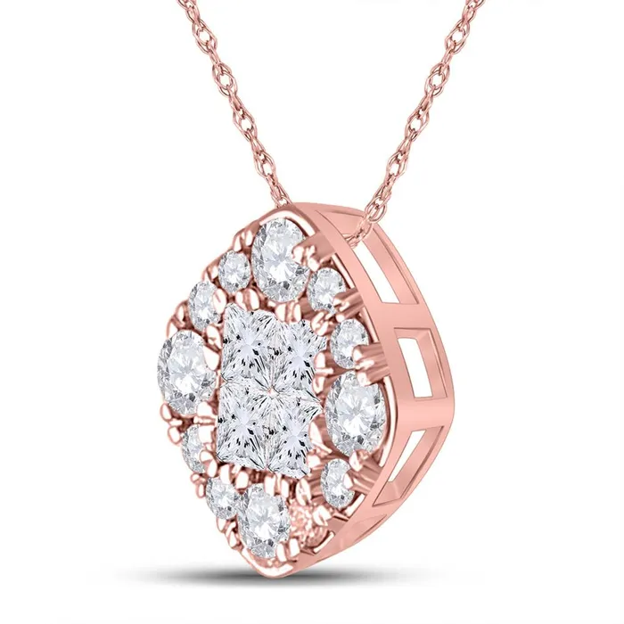 14k Rose Gold Princess Diamond Halo Fashion Pendant 12 Cttw gndatlanta Necklaces