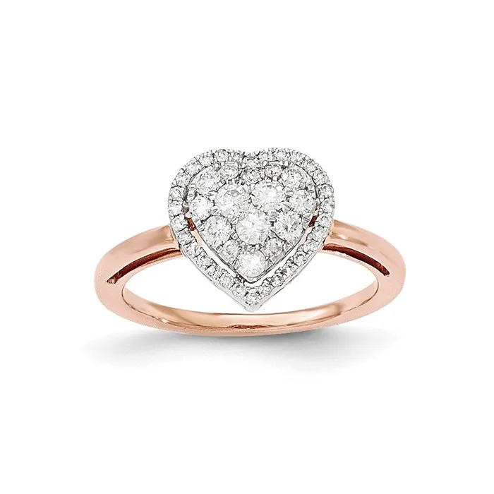 14k Rose Gold Real Diamond Polished Heart Ring Goldia Rings