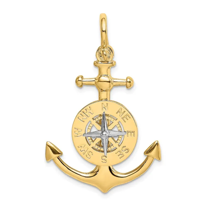 14k Twotone Gold 3D Anchor w Compass and Rhodium Needle Charm Goldia Rings 14k Twotone Gold 3D Anchor w Compass and Rhodium Needle Charm Goldia Rings