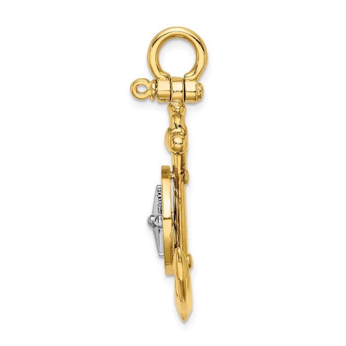 14k Twotone Gold 3D Anchor w Compass and Rhodium Needle Charm Goldia Rings