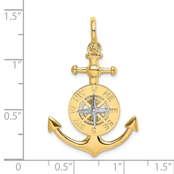 14k Twotone Gold 3D Anchor w Compass and Rhodium Needle Charm Goldia Rings
