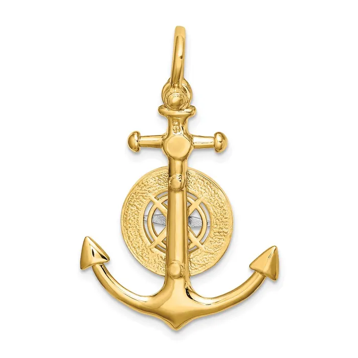 14k Twotone Gold 3D Anchor w Compass and Rhodium Needle Charm Goldia Rings
