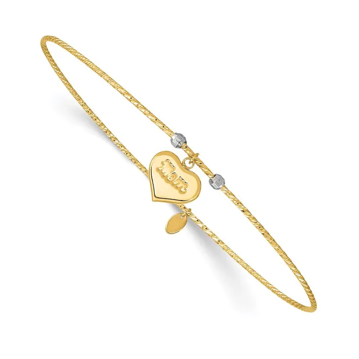 14k Twotone Gold DiamondCut Heart wMom Bangle Goldia Rings