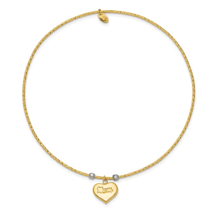 14k Twotone Gold DiamondCut Heart wMom Bangle Goldia Rings