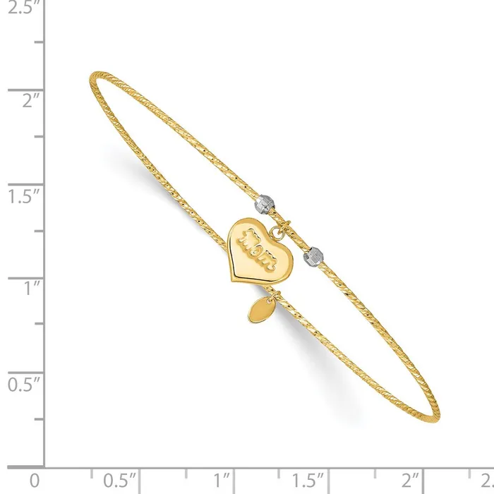 14k Twotone Gold DiamondCut Heart wMom Bangle Goldia Rings
