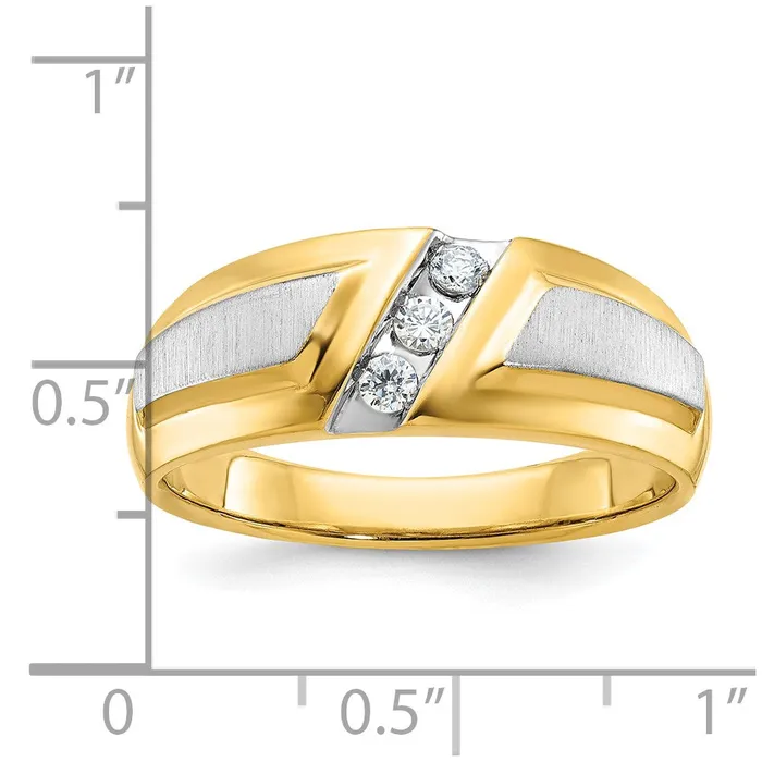14k Twotone Gold Mens Polished and Satin 15 carat Diamond Complete Ring Goldia Rings
